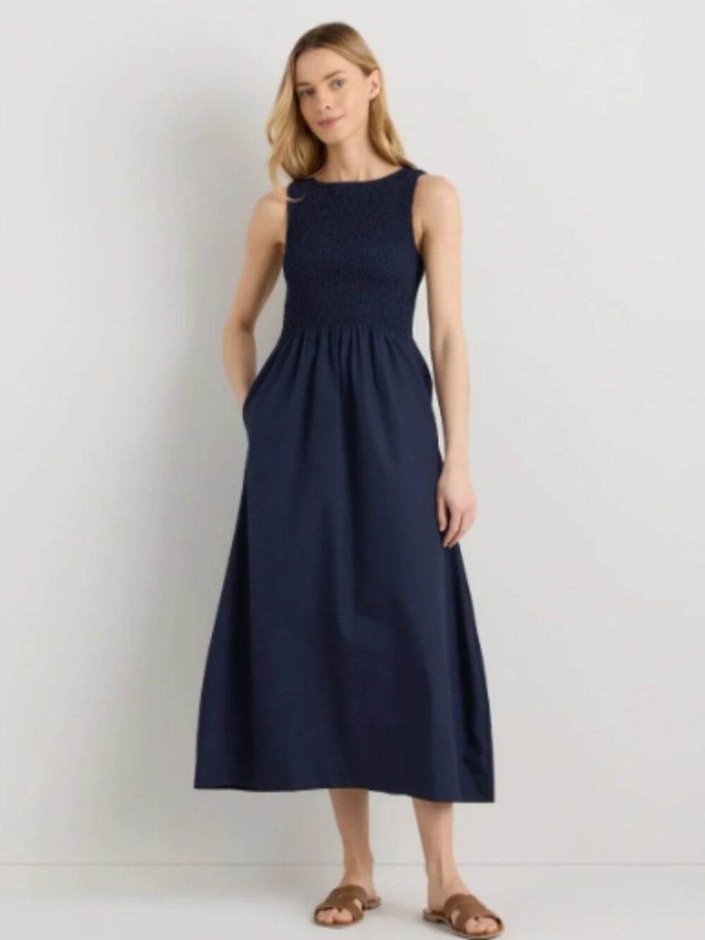 Quince Navy Smocked Bodice Maxi Dress Navy Small